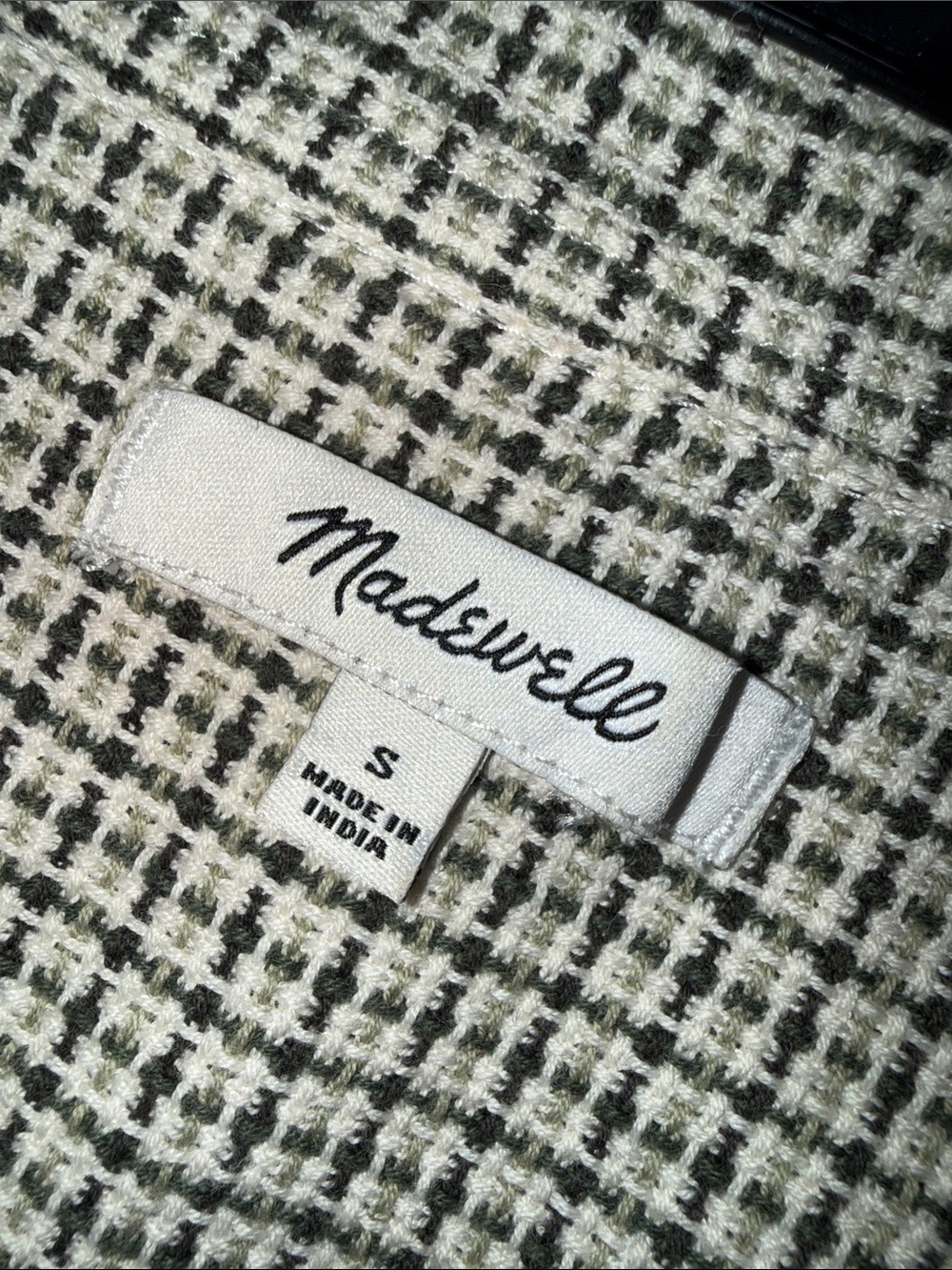 Madewell Short Sleeve Button-Up Shirt — Cream & Green Check - Picture 2 of 4
